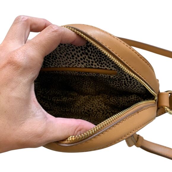 Light Tan Leather Crossbody Round Mini Bag - Picture 9 of 13